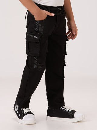 JET BLACK FASHION CARGO PANTS (PSS 734 Z BLACK)